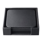 Dacasso Black Leather 4 Square Coaster Set w/ Holder