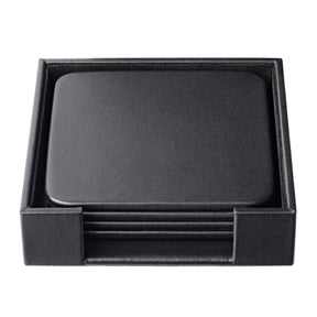 Dacasso black leather square coaster set with matching holder