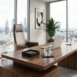 Dacasso Black Leather 4 Square Coaster Set w/ Holder