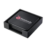 Dacasso Black Leather 4 Square Coaster Set w/ Holder