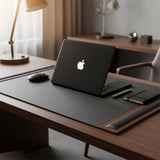 Dacasso Walnut & Black Leather 34" x 20" Side-Rail Desk Pad