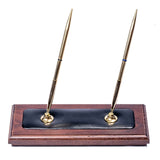 Dacasso Walnut & Black Leather Double Pen Stand