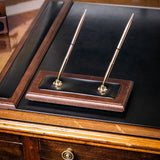 Dacasso Walnut & Black Leather Double Pen Stand