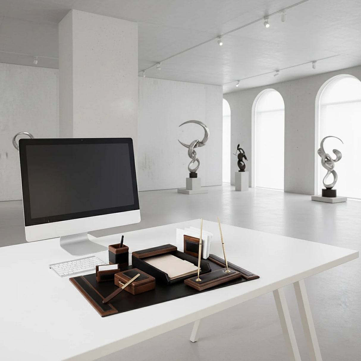 Dacasso Walnut & Leather 8-Piece Desk Set