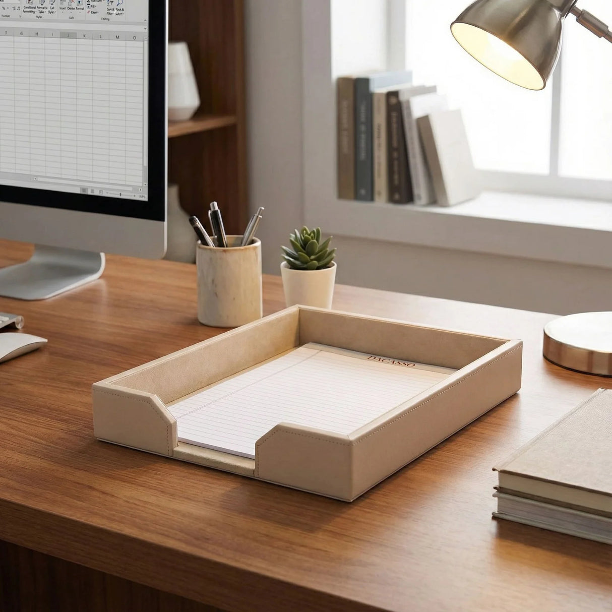 Dacasso White Latte Bonded Leather Letter Tray