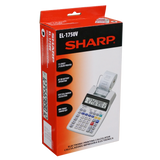 Sharp EL-1750V electronic printing calculator retail box with product features shown