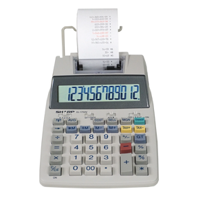 SHARP Calculators 12-digit printing calculator with large display and printed paper tape.