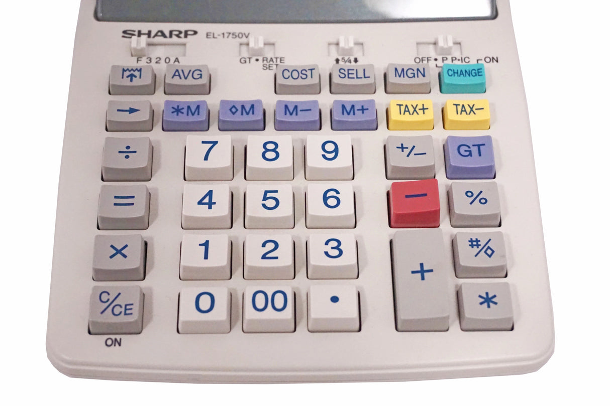 Sharp EL-1750V calculator with large buttons and tax, cost, sell functions