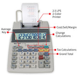 Office printing calculator with labeled functions for tax, margin, change, and grand total