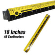 Yellow and black measuring tape with 'Zip Stick' branding on a white background
