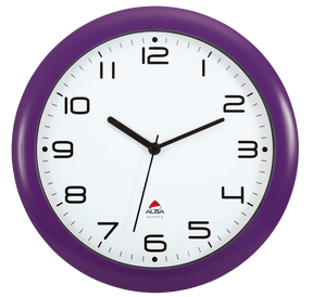 Alba silent wall clock with a purple frame and white face