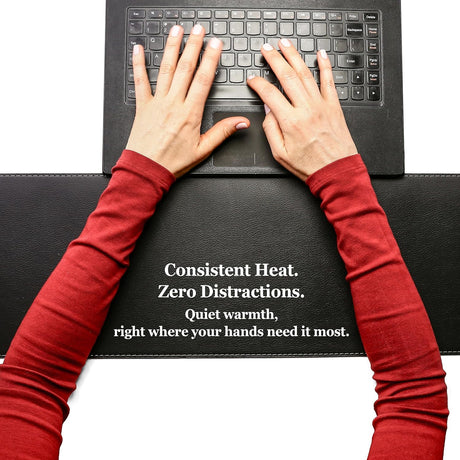 Person using a laptop with text about heat and distractions