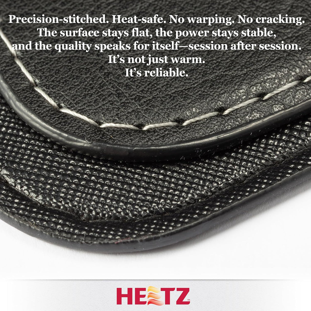 Black textured product with white stitching and Heetz logo at the bottom.
