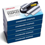 Stack of five Officemate Standard Staples boxes, 5000 count, office supplies packaging