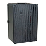 Rear view of a Vaultz cell phone locker with handle and lock mounts, an a ventilated back