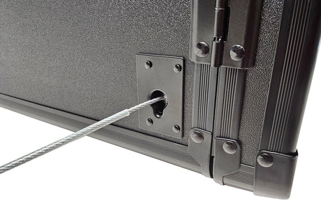 Close-up of a steel cable lock securing a Vaultz Cell Phone locker
