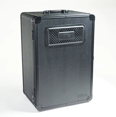 Black Vaultz cell phone locker storage solution with vented panel and carry handle, office equipment organizer