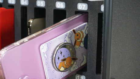 Purple phone case with cartoon fox design in aVaultz cell phone locker
