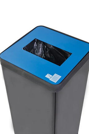 Alba 50L ecological sorting and recycling bin with blue lid and black liner.