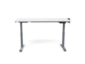 Victor® height-adjustable standing desk with white top and grey frame