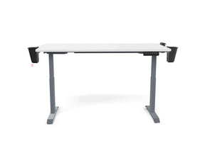 Victor® custom design white electric standing desk with grey frame and side storage pockets