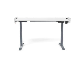 Victor® white custom electric height-adjustable standing desk with grey legs