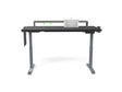 Adjustable standing desk with organizer shelf, control panel, and modern gray frame
