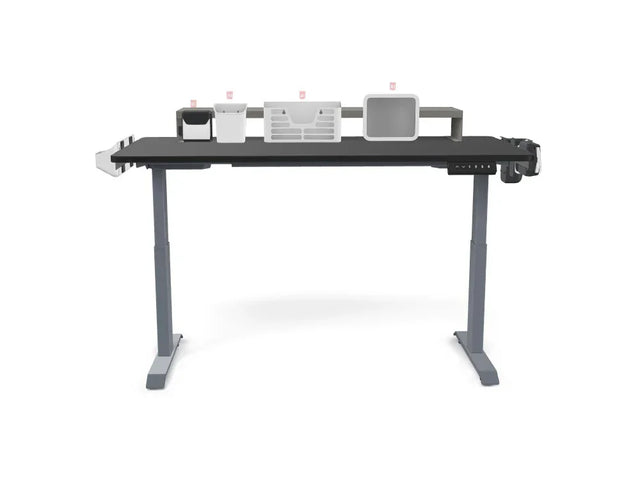 Standing desk with adjustable height and desktop organizers, ideal for office workspace