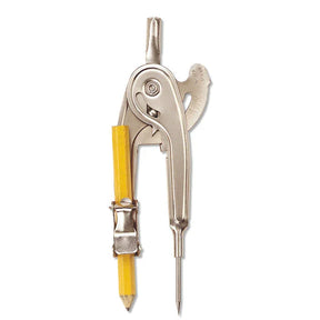 Officemate® Achieva® silver metal compass with an attached yellow pencil