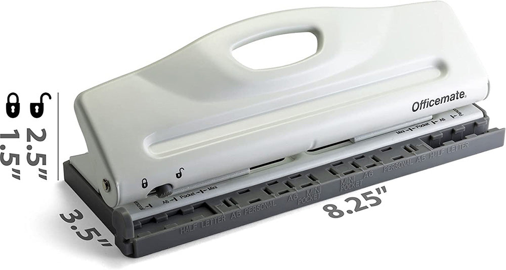 Adjustable 6-Hole Punch for Planners and Binders, White
