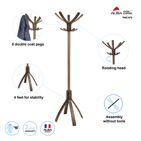 Alba Café Freestanding Coat Stand with 10 Pegs