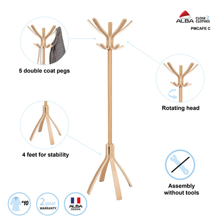 Alba Café Freestanding Coat Stand with 10 Pegs