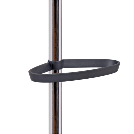 Chrome coat stand with integrated black umbrella holder, office organization accessory