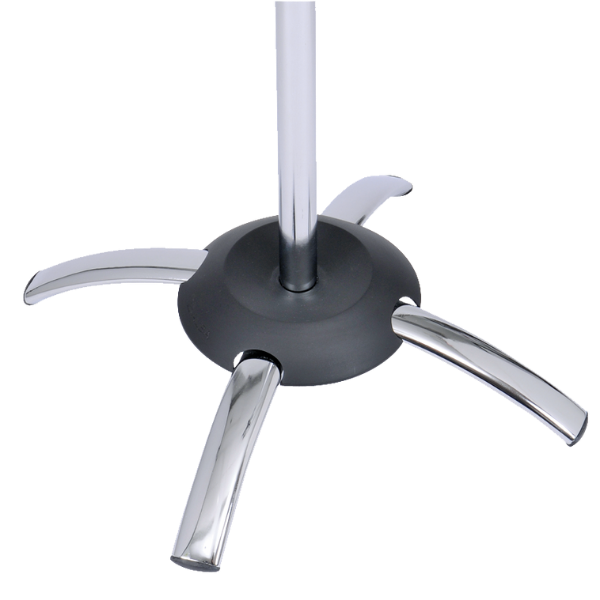 Chrome coat stand base with four curved legs and umbrella holder, office furniture
