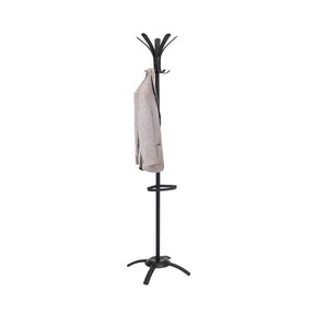Alba freestanding black coat stand with 10 pegs holding a beige blazer