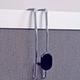 Chrome double-sided partition coat hook hanging on office panel divider