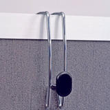 Chrome double-sided partition coat hook hanging on office panel divider