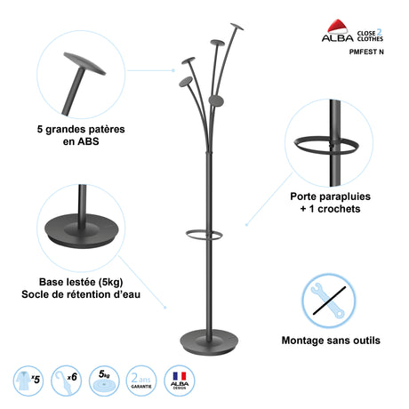 Alba Festival Freestanding Coat Stand with 5 Pegs
