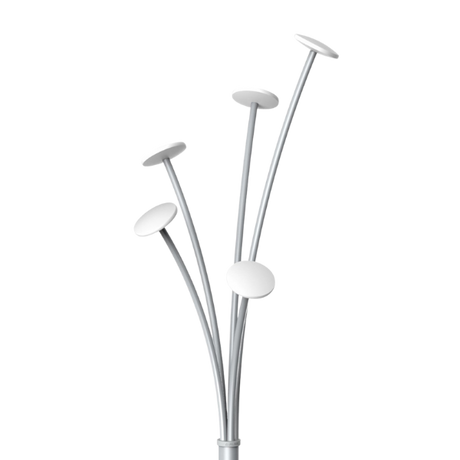 Modern white metal coat stand with four angled hooks, minimalist design