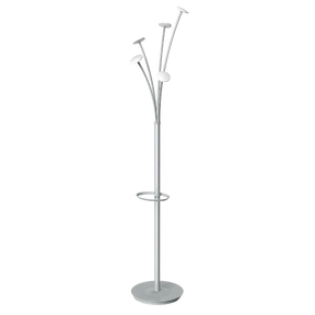 Alba Festival modern silver floor coat stand with five pegs and umbrella holder