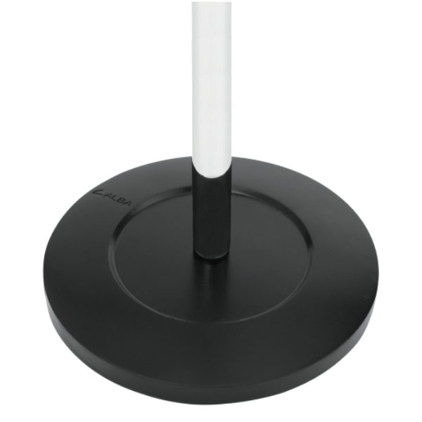 Modern coat stand base with round black platform and vertical white pole