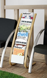 Alba Magazine Display Stand – 6-Pocket Scandinavian Brochure Rack with Wood and ABS
