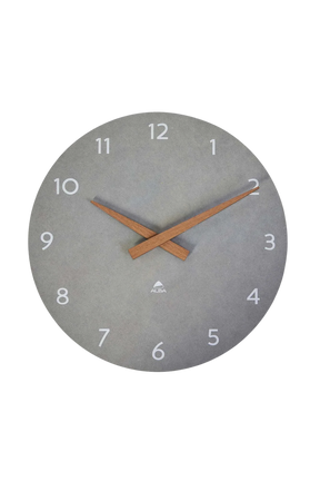 Alba silent office wall clock with a gray face and wooden hands.
