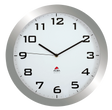 Alba Quartz wall clock with silver frame, white face, and bold black numbers for office or home use