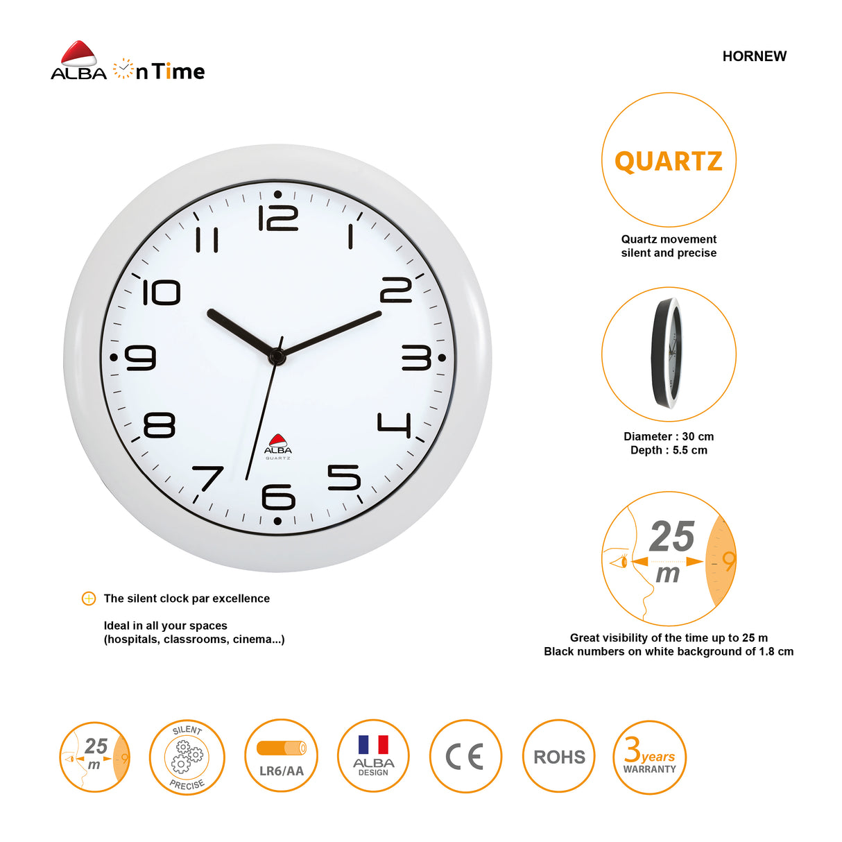 Alba Hornew Silent Office Wall Clock