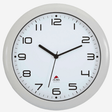 White Alba Quartz wall clock with bold black numbers and hands, ideal for office or school time management.