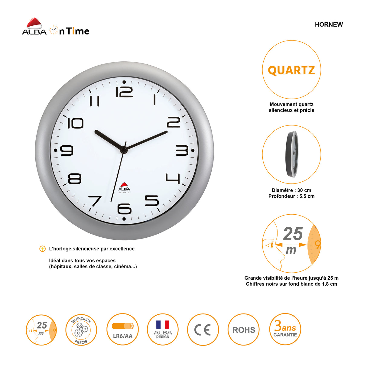 Alba Hornew Silent Office Wall Clock