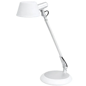 Alba white LED desk lamp with an adjustable articulated arm and round base