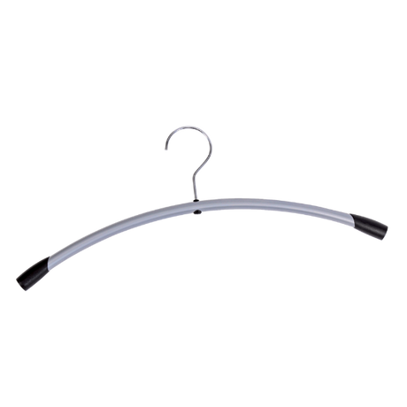 Metal clothes hanger with ABS shoulder tips, curved design, on white background
