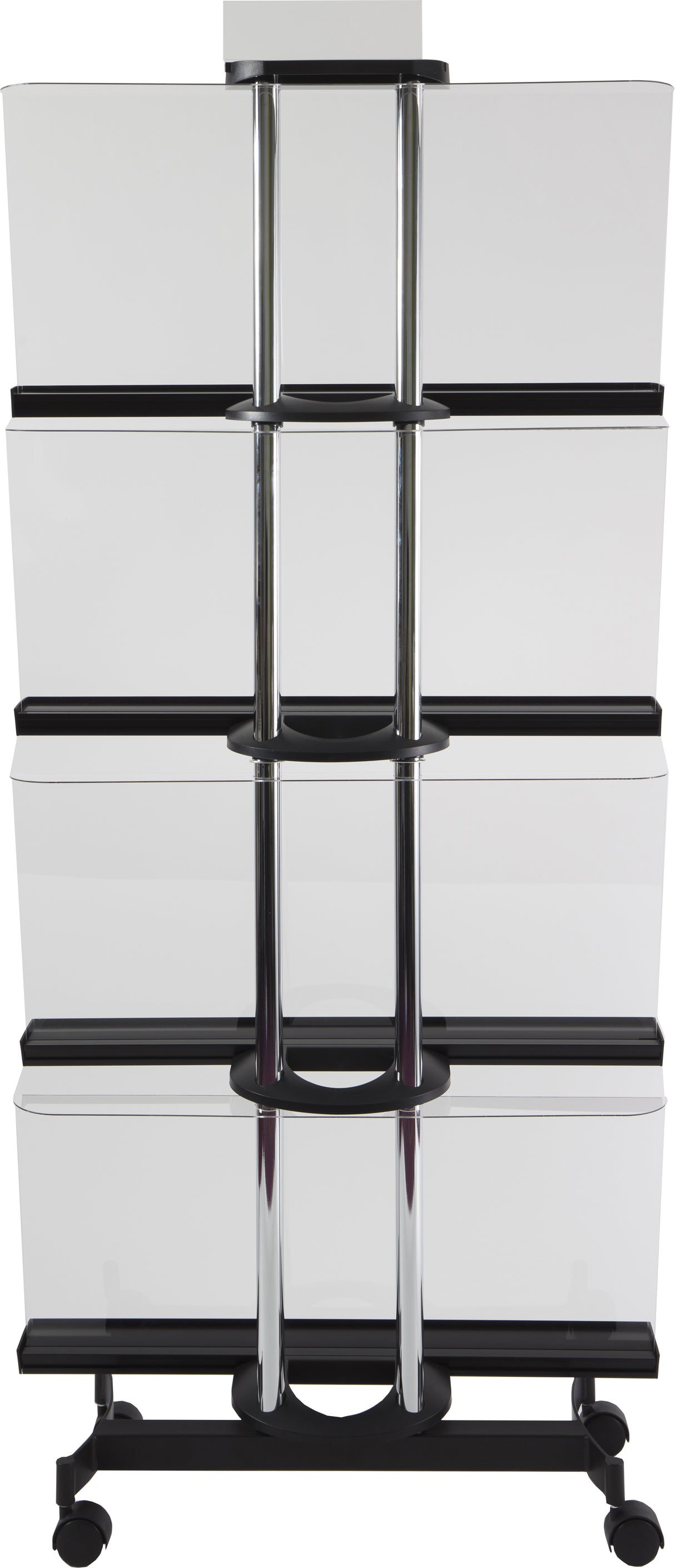 Alba Mobile Magazine Display – Large Transparent 4-Shelf Brochure Rack with Wheels